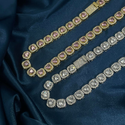 Warm Fortune Tennis Chain Necklace for Women Men,Iced Out Gold Plated Cubic Zirconia,16inch Chain,Hip Hop Street Style Fashion Jewelry