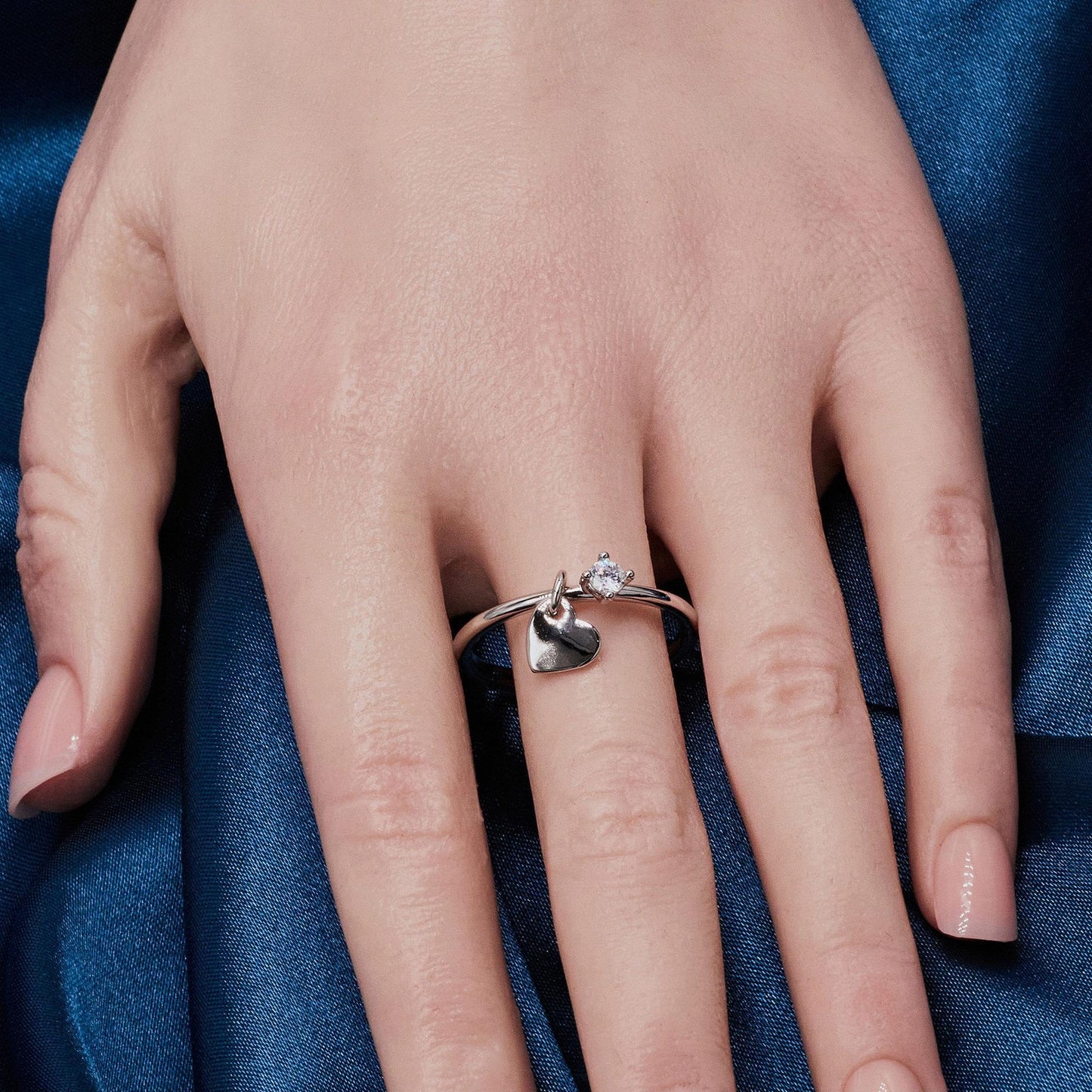 Warm Fortune 18K Gold Plated Adjustable Ring with Lock & Heart Charm, Dainty Stackable Promise Ring for Women