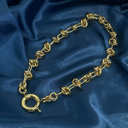 Warm Fortune Cuban Link Chain Necklace,14 Inch Gold Plated, Hip Hop Jewelry for Men Women,Unisex Oval Knot Choker,Street Style Fashion Gift