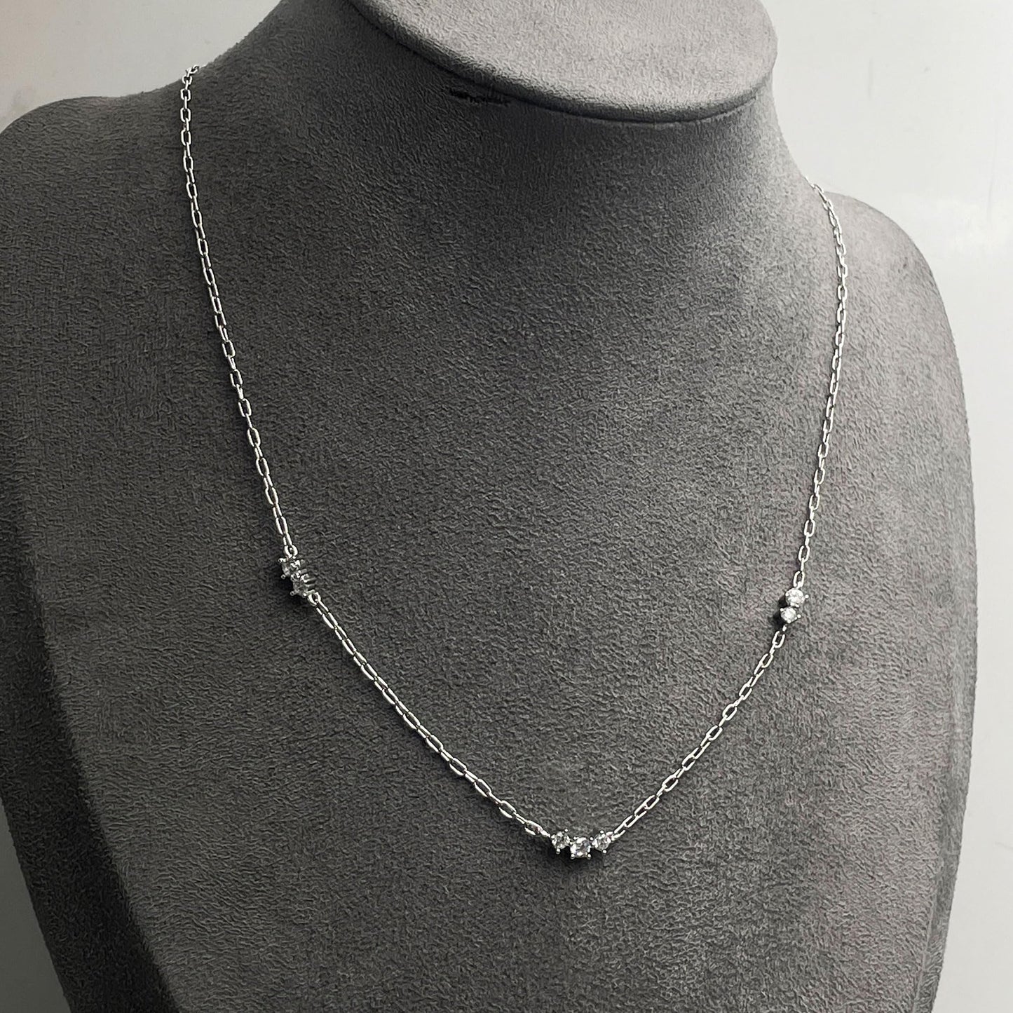 Warm Fortune Cubic Zirconia Station Chain Necklace for Women: 18K Gold Plated, Adjustable Chain (18") with Sparkling CZ | Elegant & Versatile, an Ideal Layered Piece