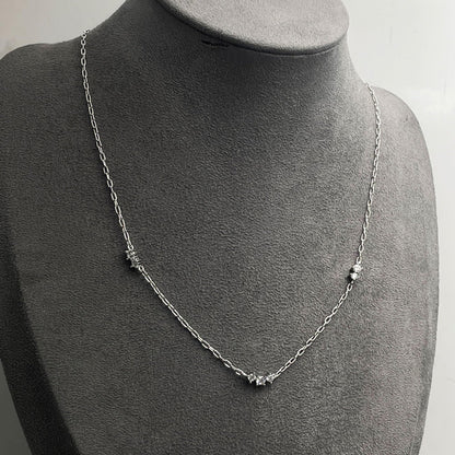 Warm Fortune Cubic Zirconia Station Chain Necklace for Women: 18K Gold Plated, Adjustable Chain (18") with Sparkling CZ | Elegant & Versatile, an Ideal Layered Piece