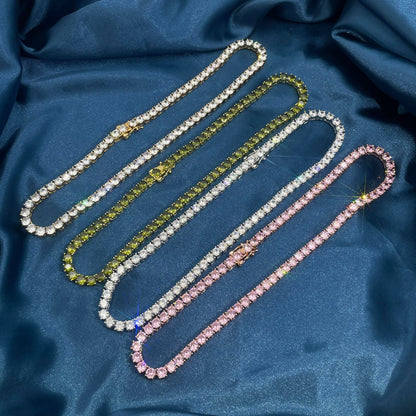 Warm Fortune Tennis Chain Necklace for Women Men,Iced Out Gold Plated Cubic Zirconia,16inch Chain,Hip Hop Street Style Fashion Jewelry