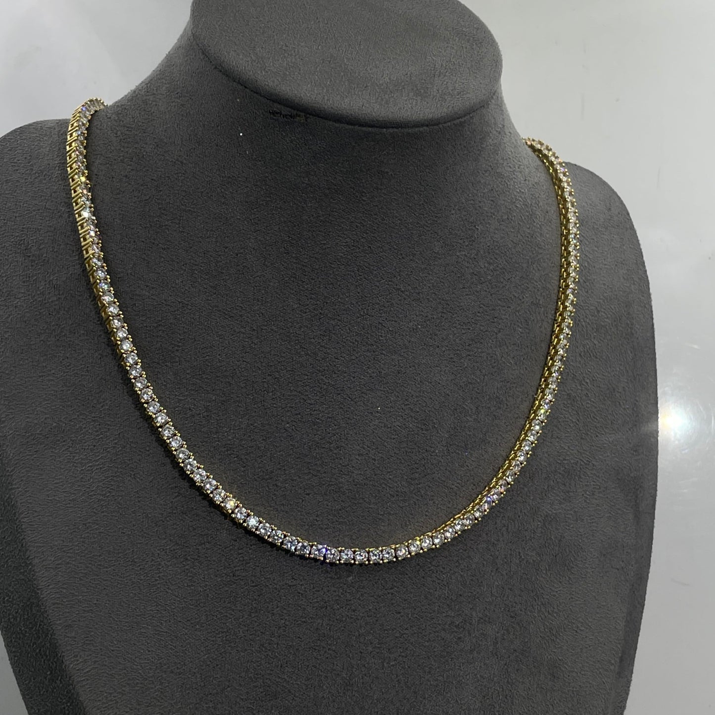 Warm Fortune Tennis Chain Necklace for Women Men,Iced Out Gold Plated Cubic Zirconia,16inch Chain,Hip Hop Street Style Fashion Jewelry