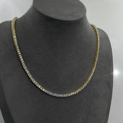 Warm Fortune Tennis Chain Necklace for Women Men,Iced Out Gold Plated Cubic Zirconia,16inch Chain,Hip Hop Street Style Fashion Jewelry