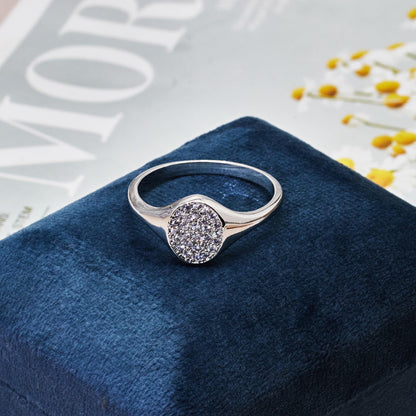 Warm Fortune Round Paved Cubic Zirconia Signet Ring for Women,18K Gold Plated Smooth Band Casual Daily Jewelry, Size 7-10