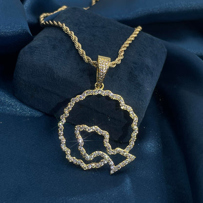 Warm Fortune Hip Hop Pendant Necklace for Women Me,Gold Plated Cubic Zirconia,16+2inch Chain,Street Style Fashion Jewelry