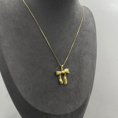 Warm Fortune Dainty Bow Pendant Necklace for Women,18K Gold Plated,18 inch + 2inch Chain