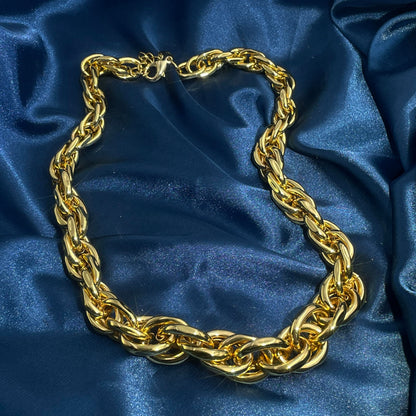 Warm Fortune Cuban Link Chain Necklace,18 Inch Gold Plated, Hip Hop Jewelry for Men Women,Unisex Oval Knot Choker,Street Style Fashion Gift