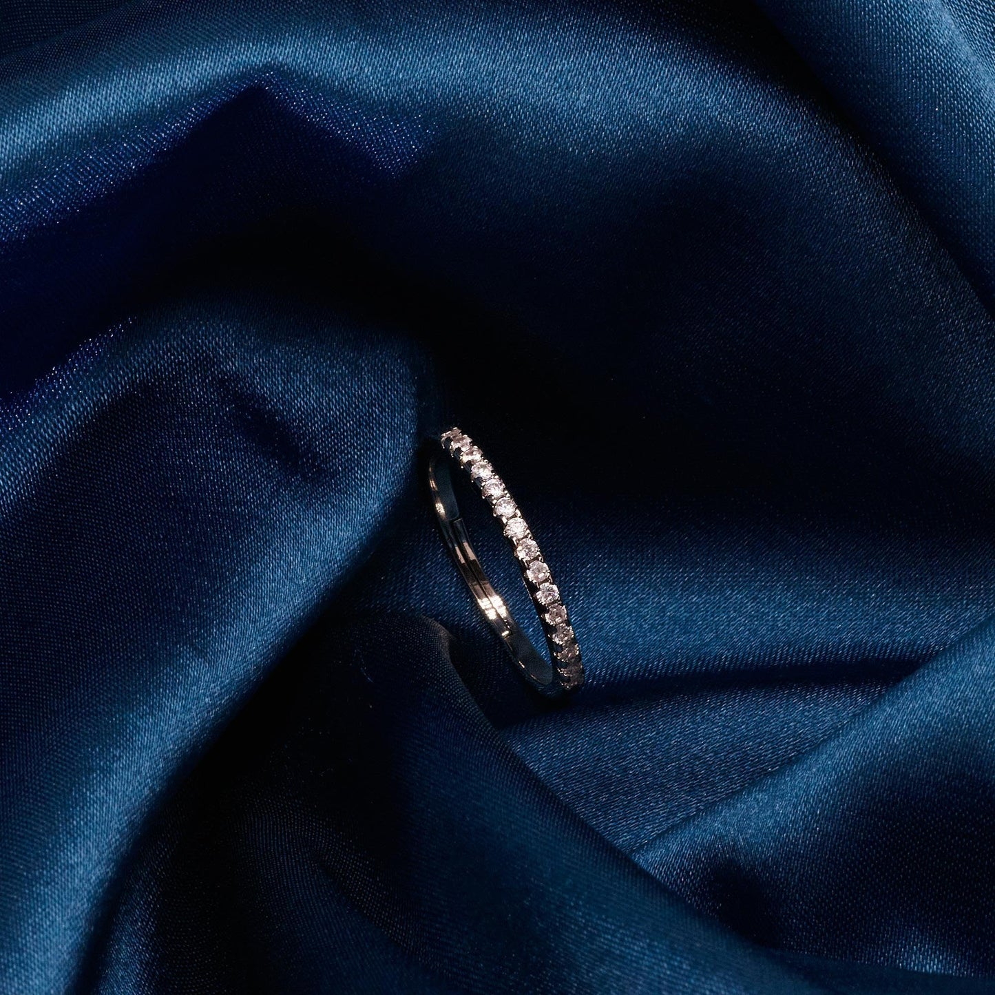 Warm Fortune Half Eternity Stackable Ring, Adjustable 18K Gold Plated CZ Wedding Band for Women
