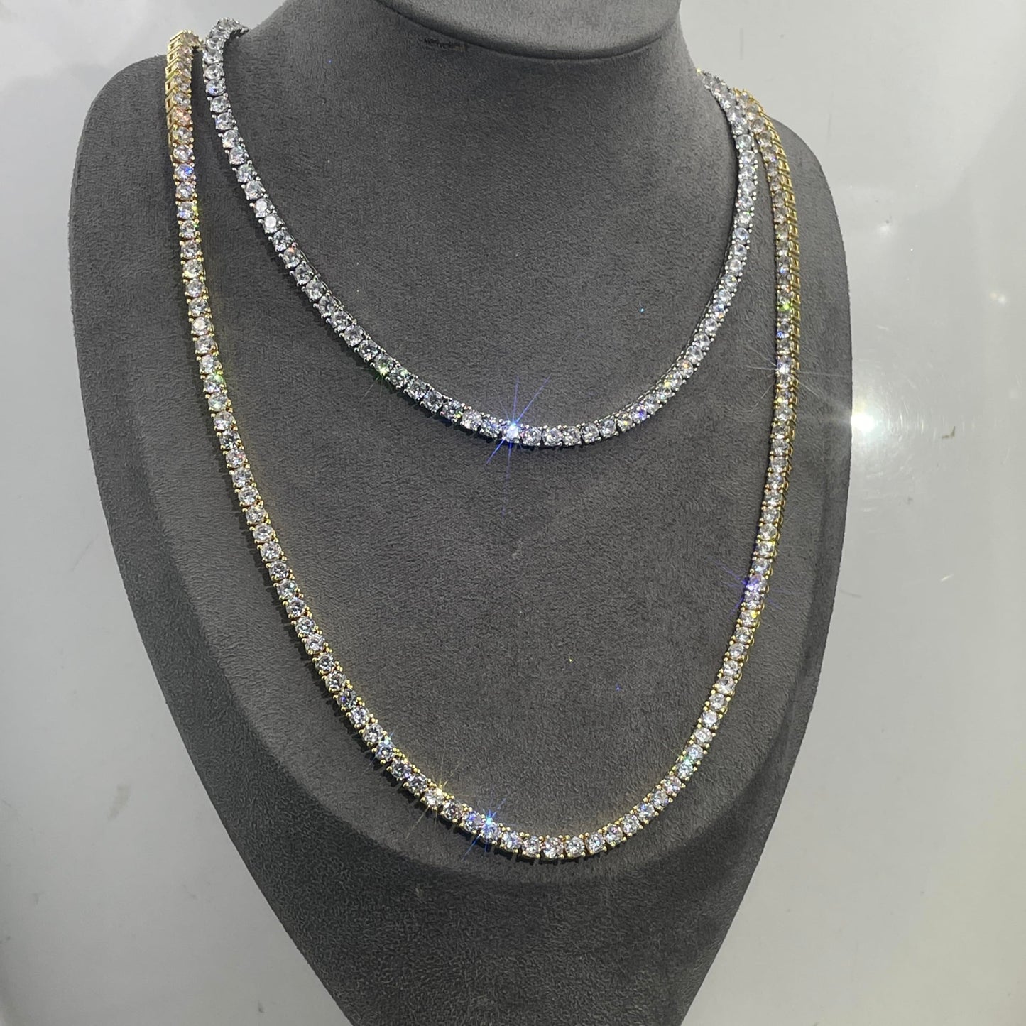 Warm Fortune Tennis Chain Necklace for Women Men,Iced Out Gold Plated Cubic Zirconia,16inch Chain,Hip Hop Street Style Fashion Jewelry