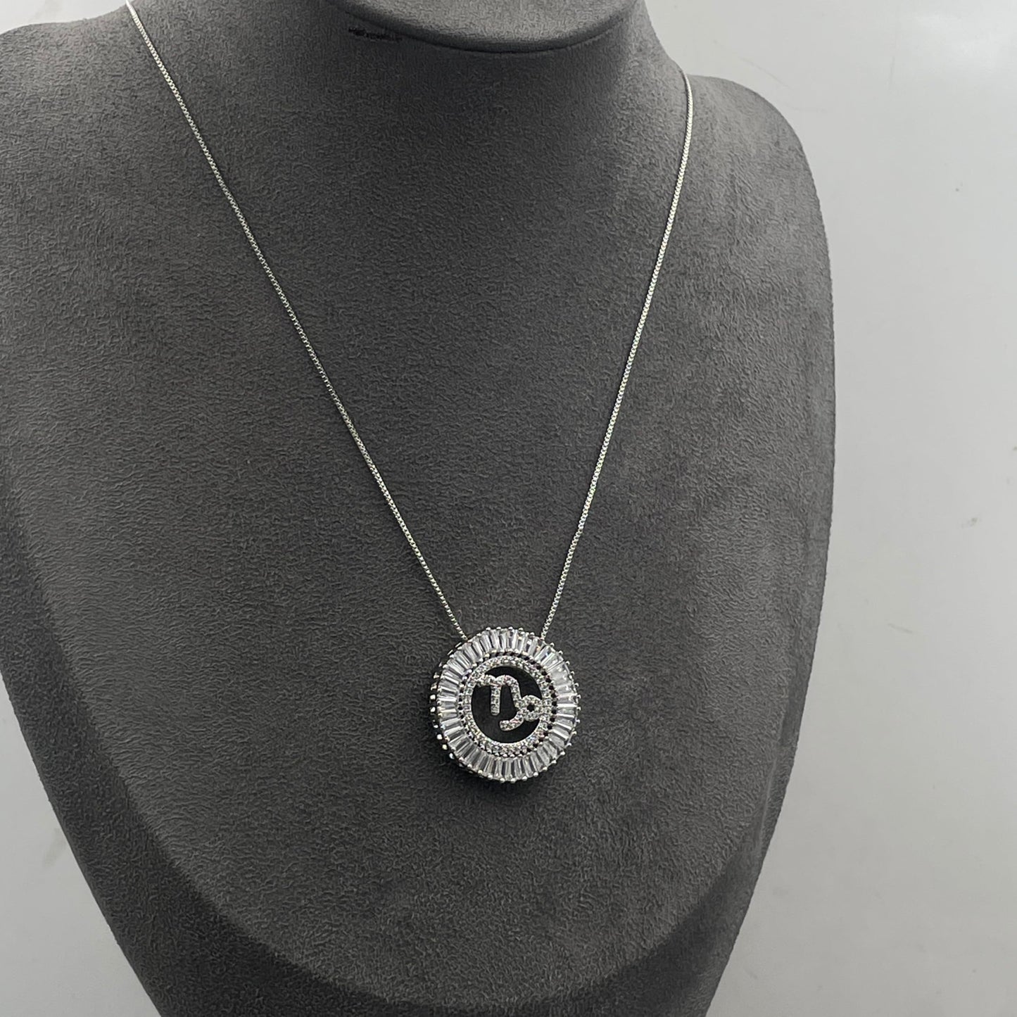 Warm Fortune Zodiac Pendant Necklace for Women,Cubic Zirconia,18K White Gold Plated,18 inch + 2inch Chain