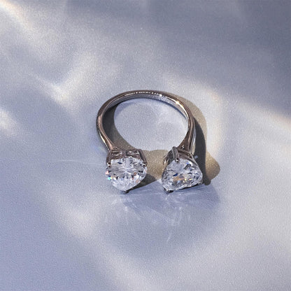 Warm Fortune Double Heart CZ Statement Ring for Women, 18K Gold Plated Adjustable Open Band, Sparkling Heart Cut Cubic Zirconia Ring, Romantic Love Jewelry for Daily Wear & Gifting