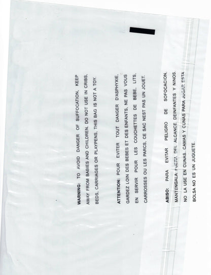 5 Pack 11"x14" Clear Poly Bag, Sets of 100; Self-Sealing Suffocation Warning Mailer Bags