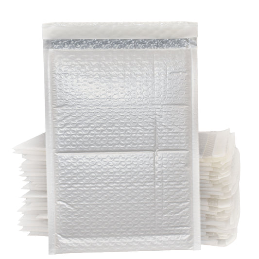 100 Pack Bubble Poly Mailer, 9”x12” (White/Gray) - Self Sealing Cushioned Mailing Bag