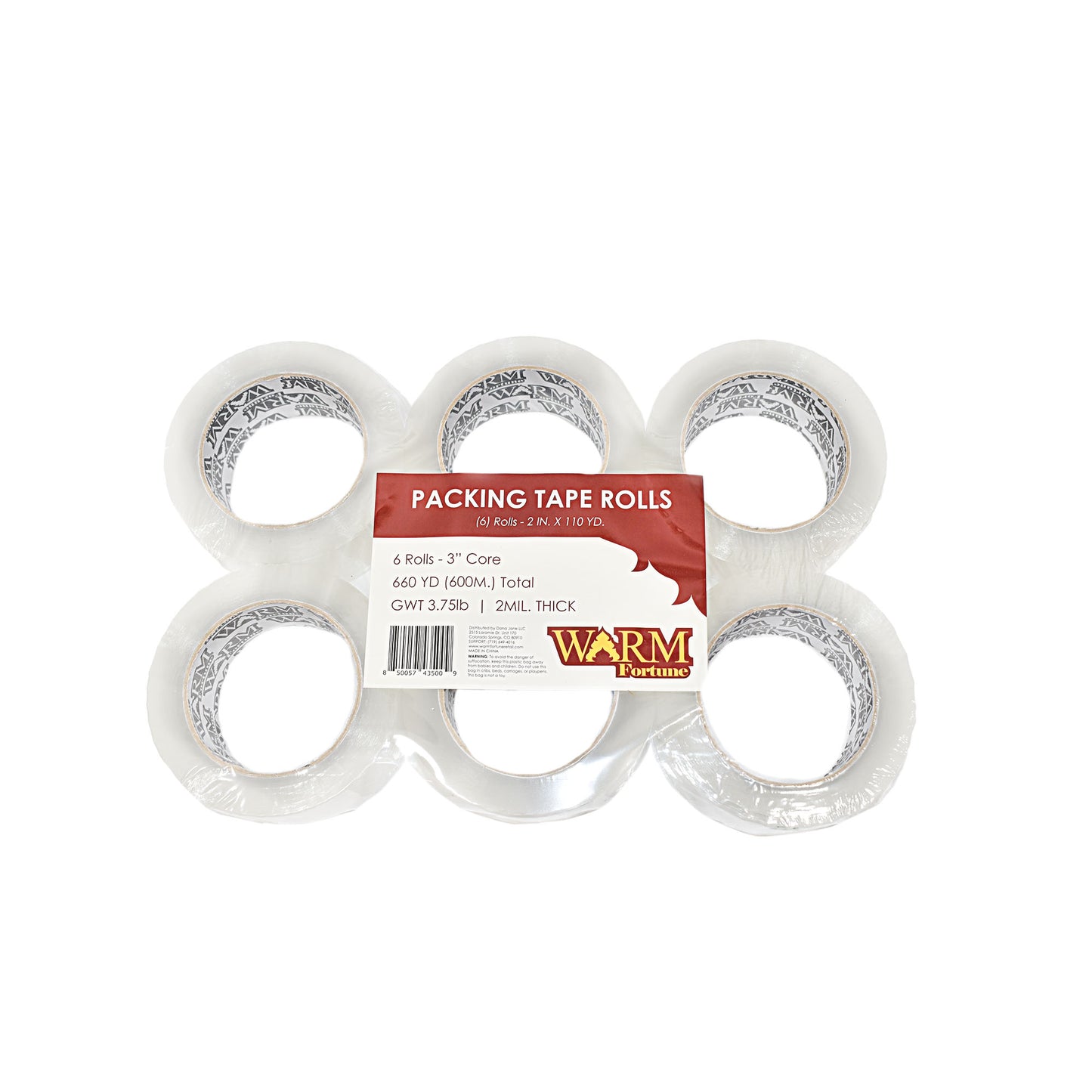 6 Rolls 2”x110YD, 2mil Carton Sealing Clear Packing Tape Box Shipping