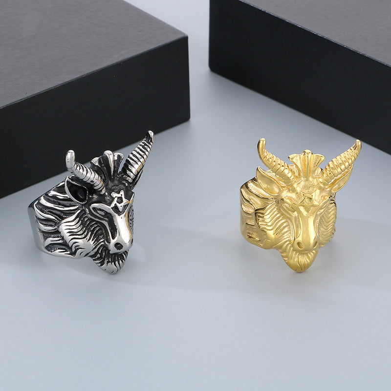 Warm Fortune men's animal head statement ring detail