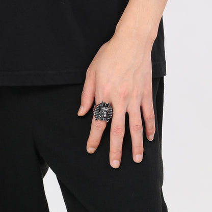 Warm Fortune men's animal head statement ring detail